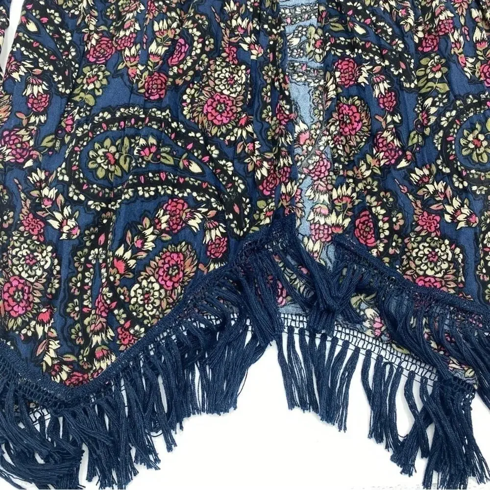 Hollister Wrap Women’s Small Navy & Maroon Paisley with Fringe Bohemian Festival